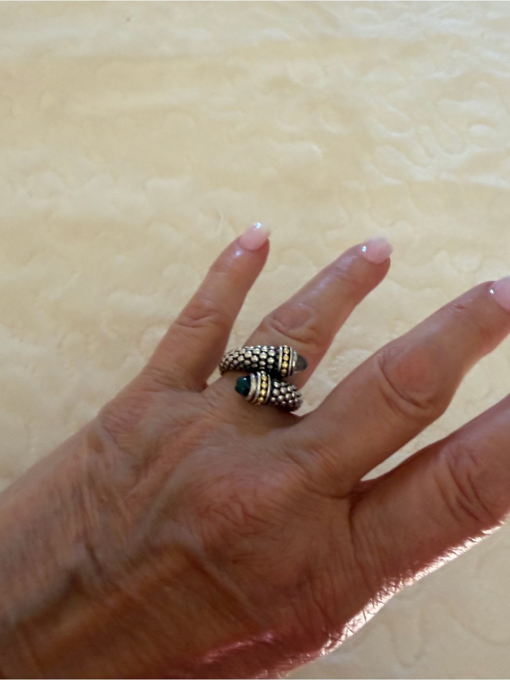 LAGOS Silver Beaded Ring with Blue Stones and Gold Accents - Picture 4 of 4